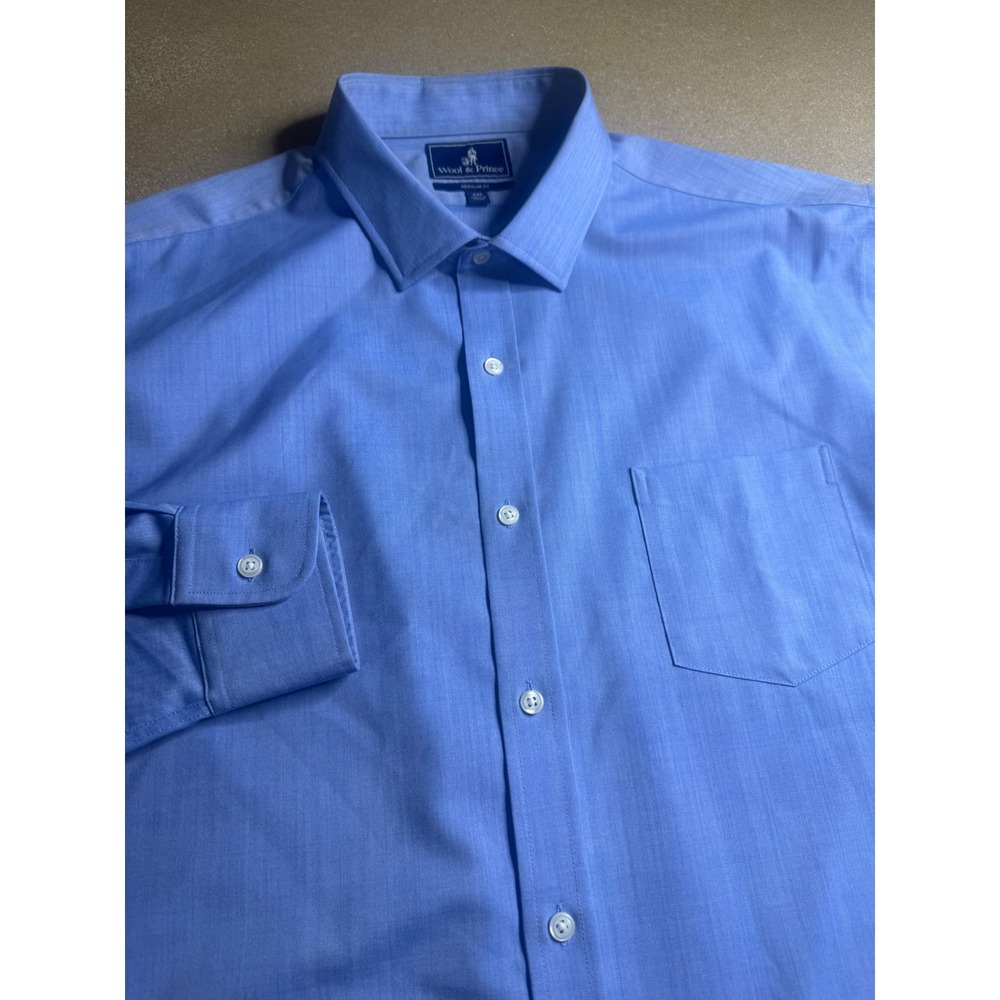 Wool & Prince 100% Wool Regular Fit Blue Button Down Shirt Mens XXL Long Sleeve